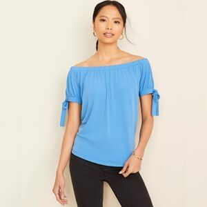 Ann Taylor Matte Jersey Off The Shoulder Tie Sleeve Summer Top S Cornflower Blue